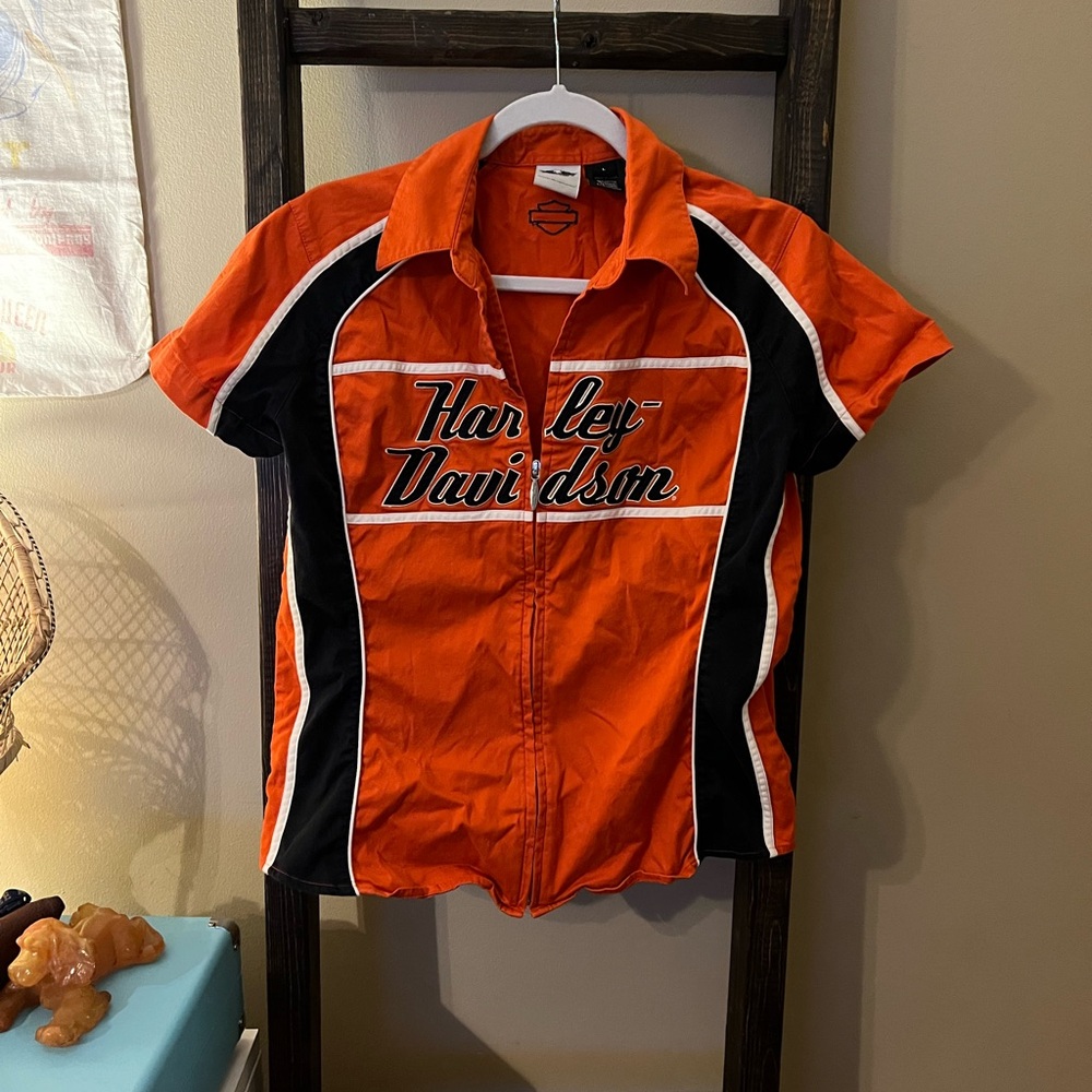 Harley Davidson Orange Zip Up Top